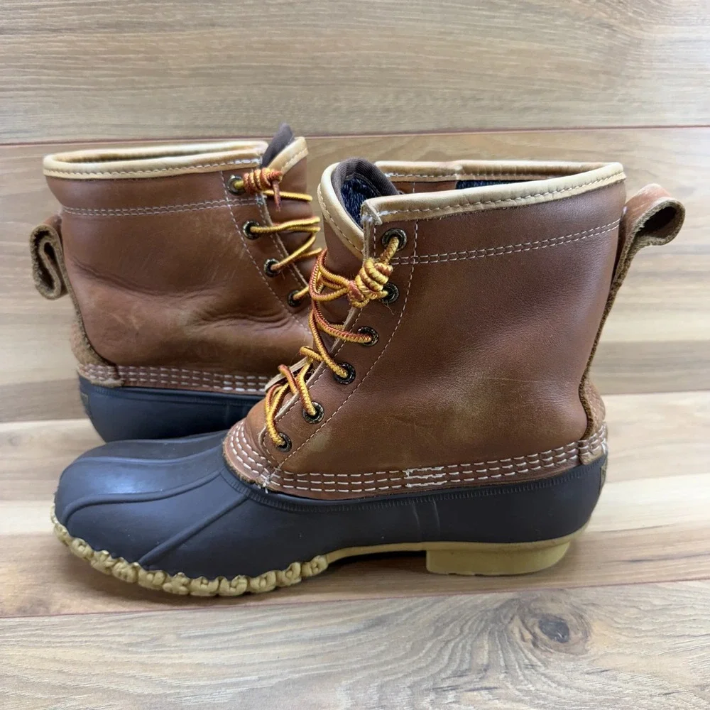 LL BEAN Duck Boots Mens 8 M Brown Leather Gore Tex Waterproof